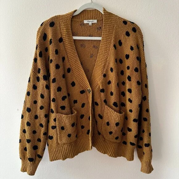 Women's Madewell Cardigan - Leopard Print Polka Dot - Size Large - EUC - Picture 1 of 5